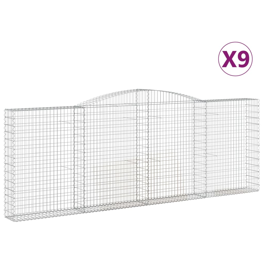 vidaXL Klenuté gabionové koše 9 ks 400x30x140/160cm pozinkované železo