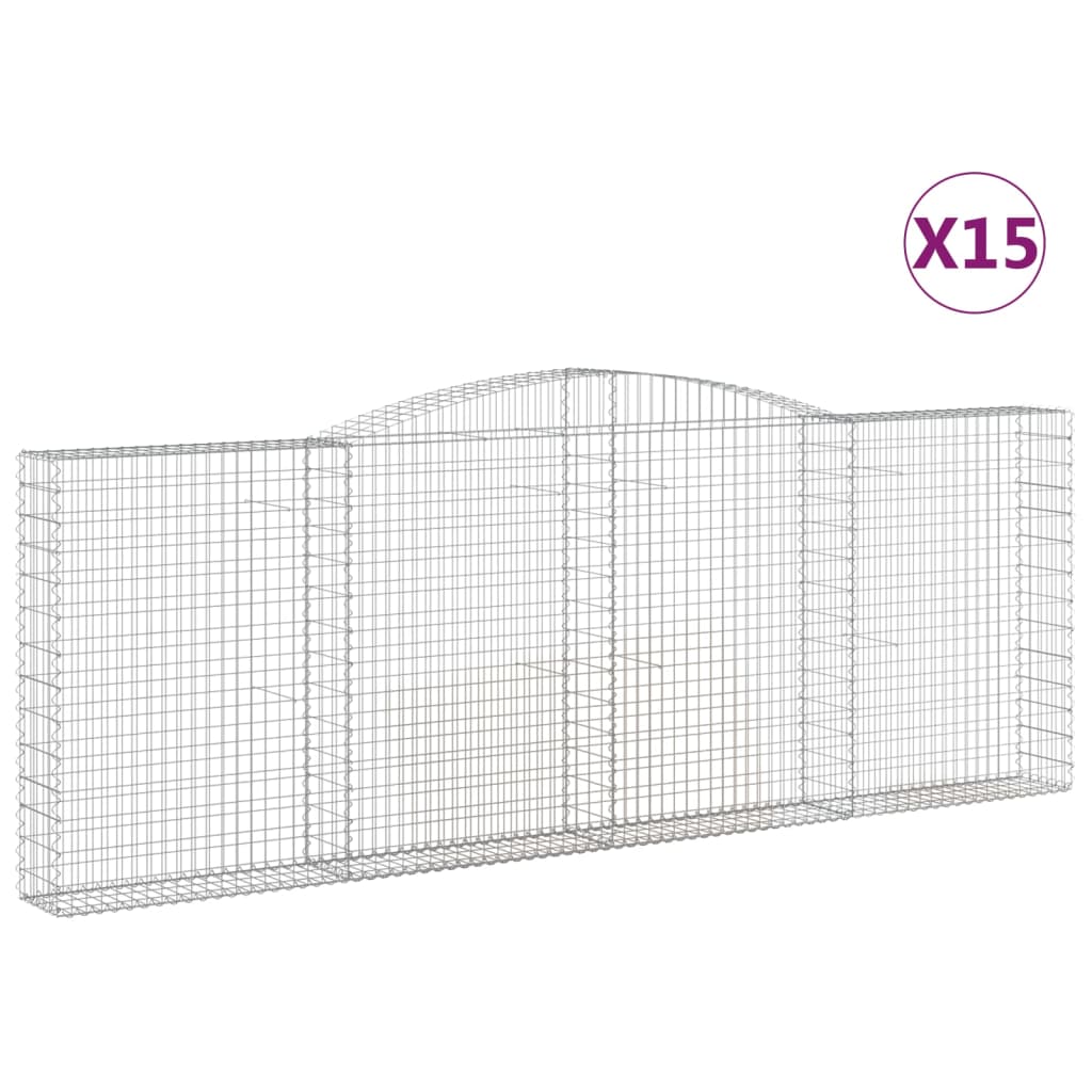 vidaXL Klenuté gabionové koše 15ks 400x30x140/160cm pozinkované železo