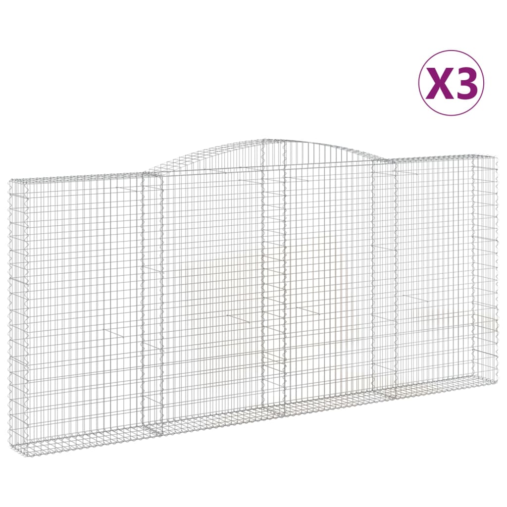 vidaXL Klenuté gabionové koše 3 ks 400x30x180/200cm pozinkované železo