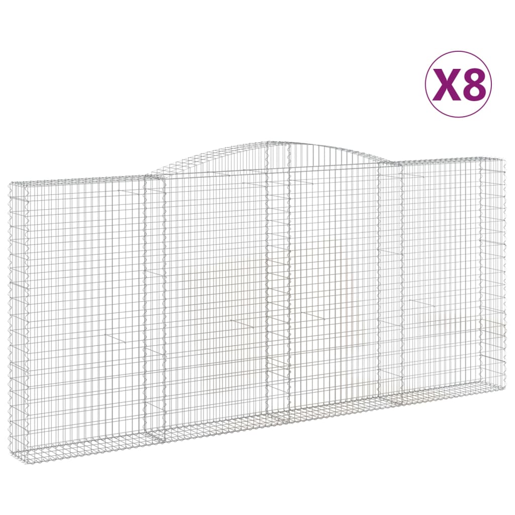 vidaXL Oblúkové gabiónové koše 8ks 400x30x180/200cm pozinkované železo