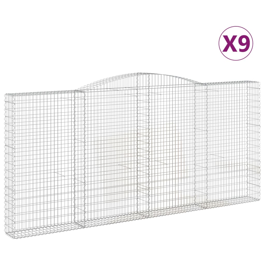 vidaXL Klenuté gabionové koše 9 ks 400x30x180/200cm pozinkované železo