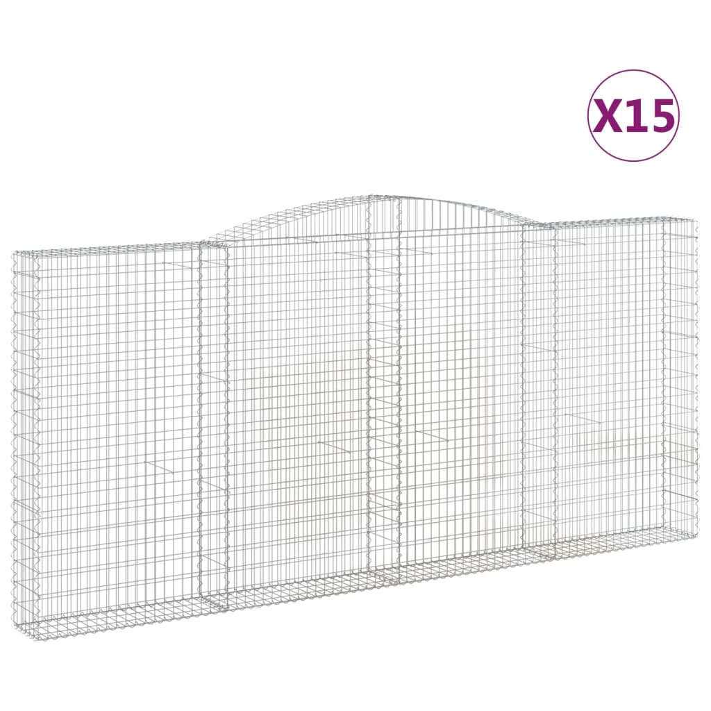 vidaXL Klenuté gabionové koše 15ks 400x30x180/200cm pozinkované železo