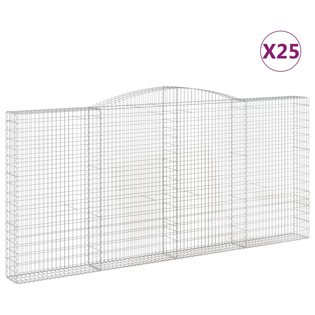 vidaXL Klenuté gabionové koše 25ks 400x30x180/200cm pozinkované železo