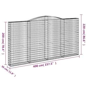 Klenuté gabionové koše 4 ks 400x30x200/220cm pozinkované železo - obrázek 6