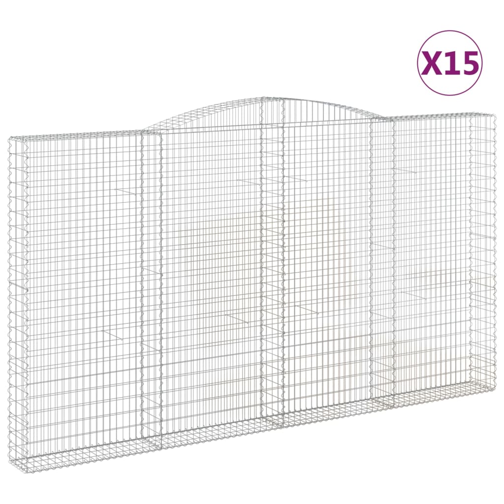 vidaXL Klenuté gabionové koše 15ks 400x30x220/240cm pozinkované železo