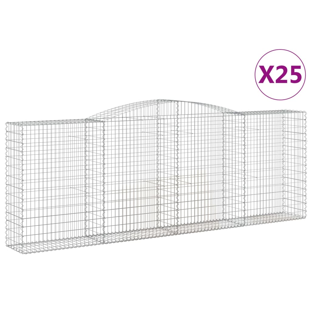 vidaXL Klenuté gabionové koše 25ks 400x50x140/160cm pozinkované železo