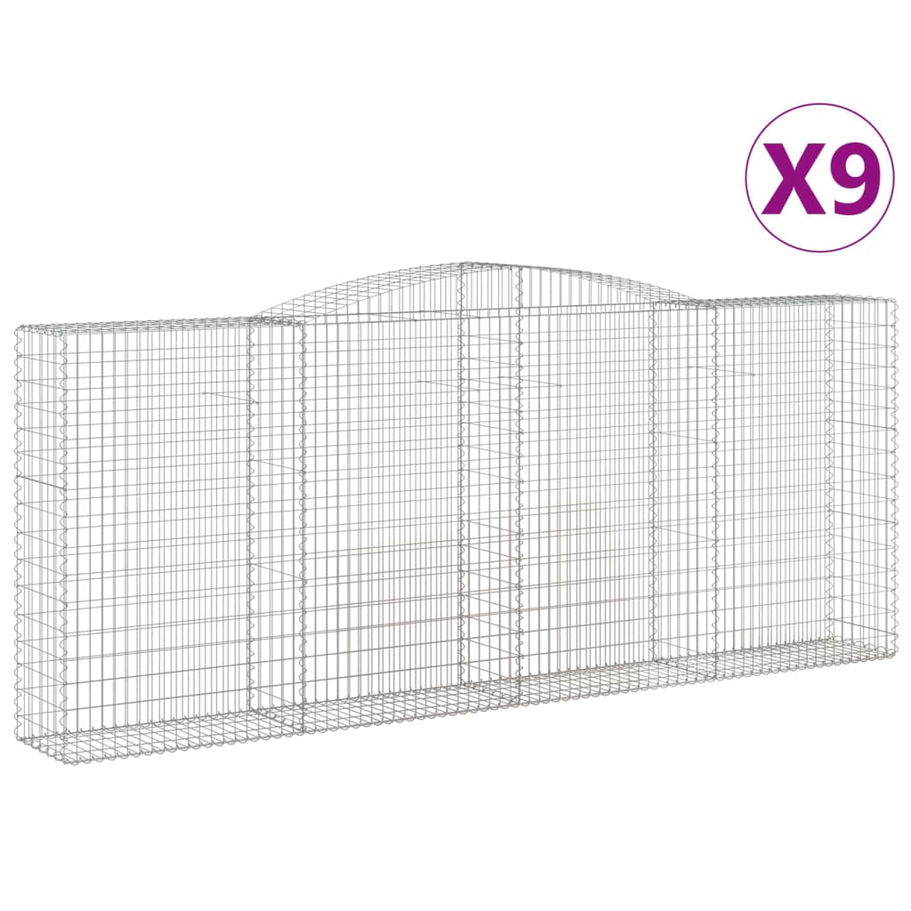 vidaXL Klenuté gabionové koše 9 ks 400x50x160/180cm pozinkované železo