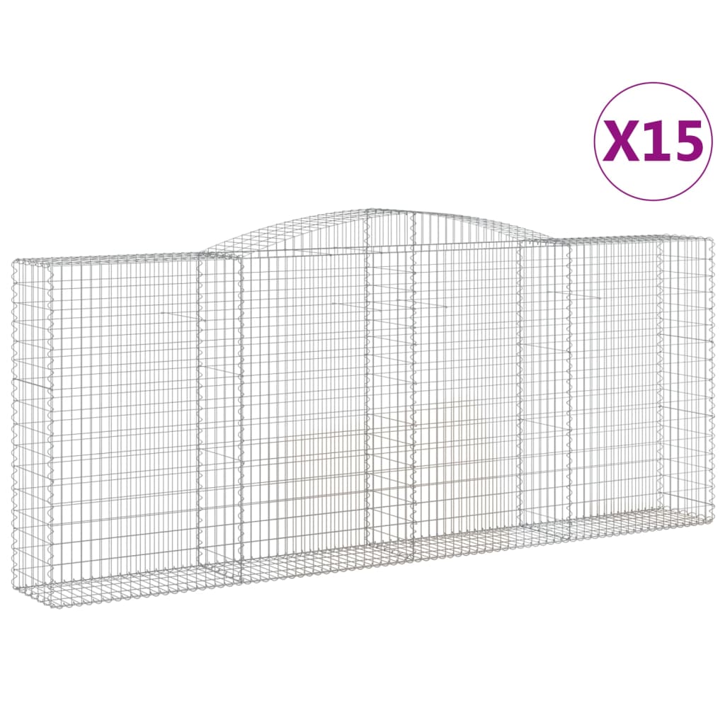 vidaXL Klenuté gabionové koše 15ks 400x50x160/180cm pozinkované železo