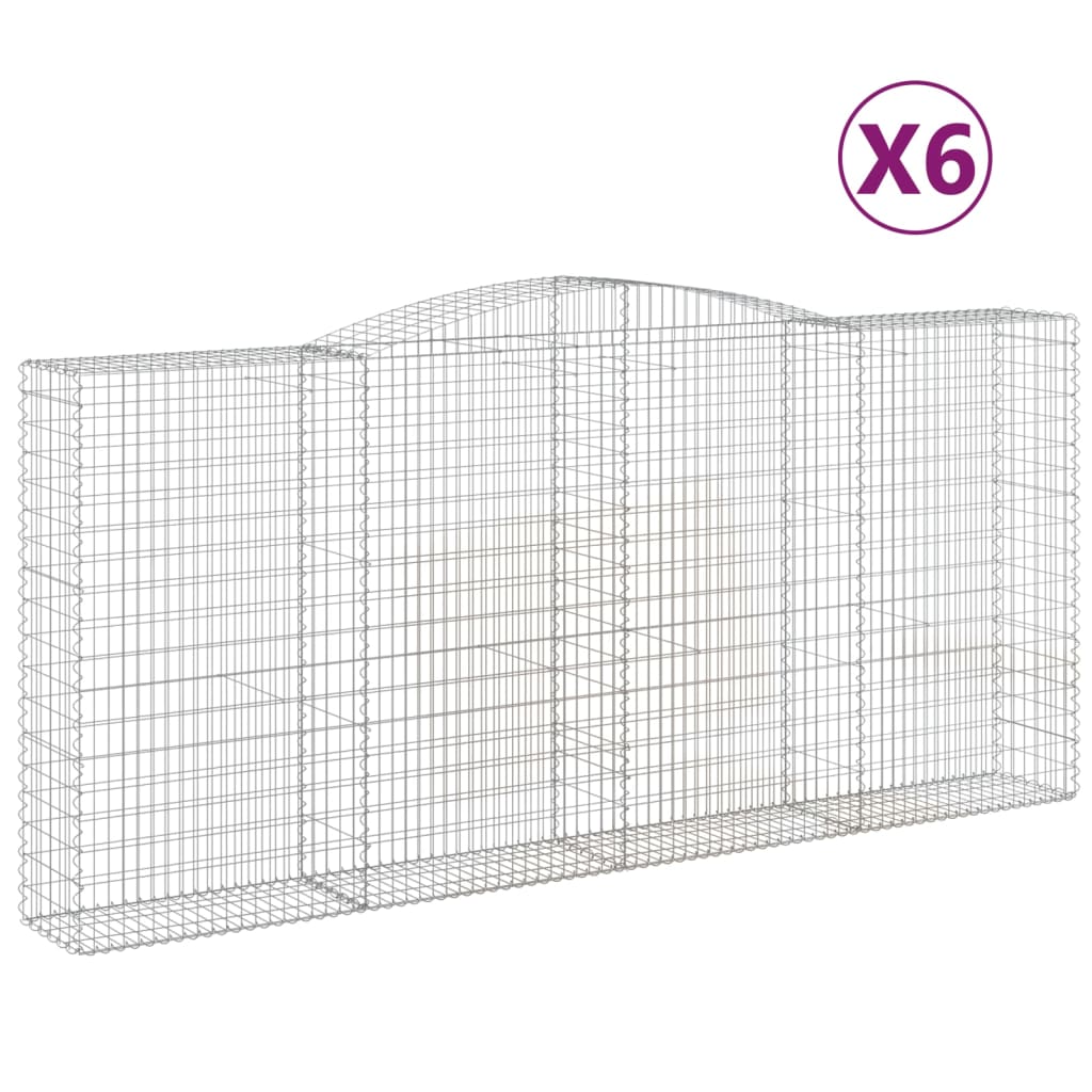 vidaXL Klenuté gabionové koše 6 ks 400x50x180/200cm pozinkované železo