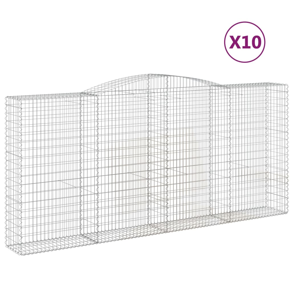 vidaXL Klenuté gabionové koše 10ks 400x50x180/200cm pozinkované železo