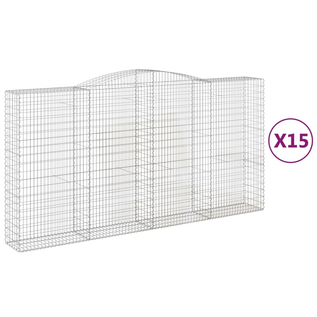 vidaXL Oblúkový gabionový kôš 15ks 400x50x200/220cm pozinkované železo