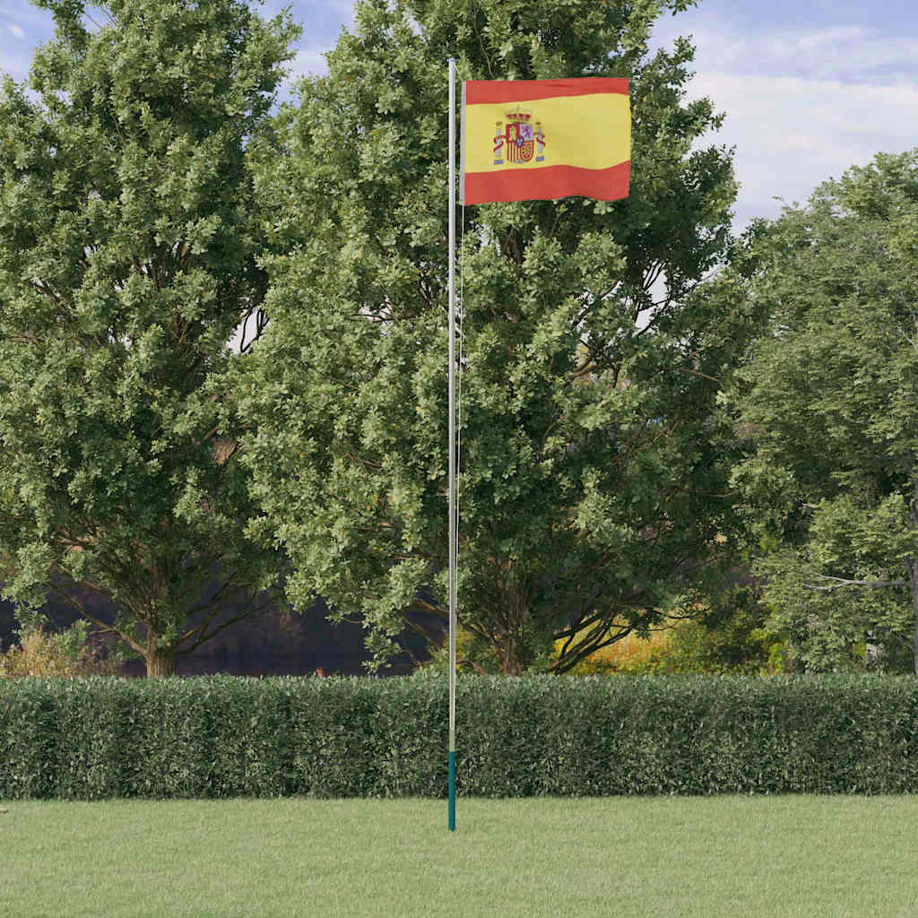 vidaXL Spaniens flagga och flaggstång 6,08 m aluminium