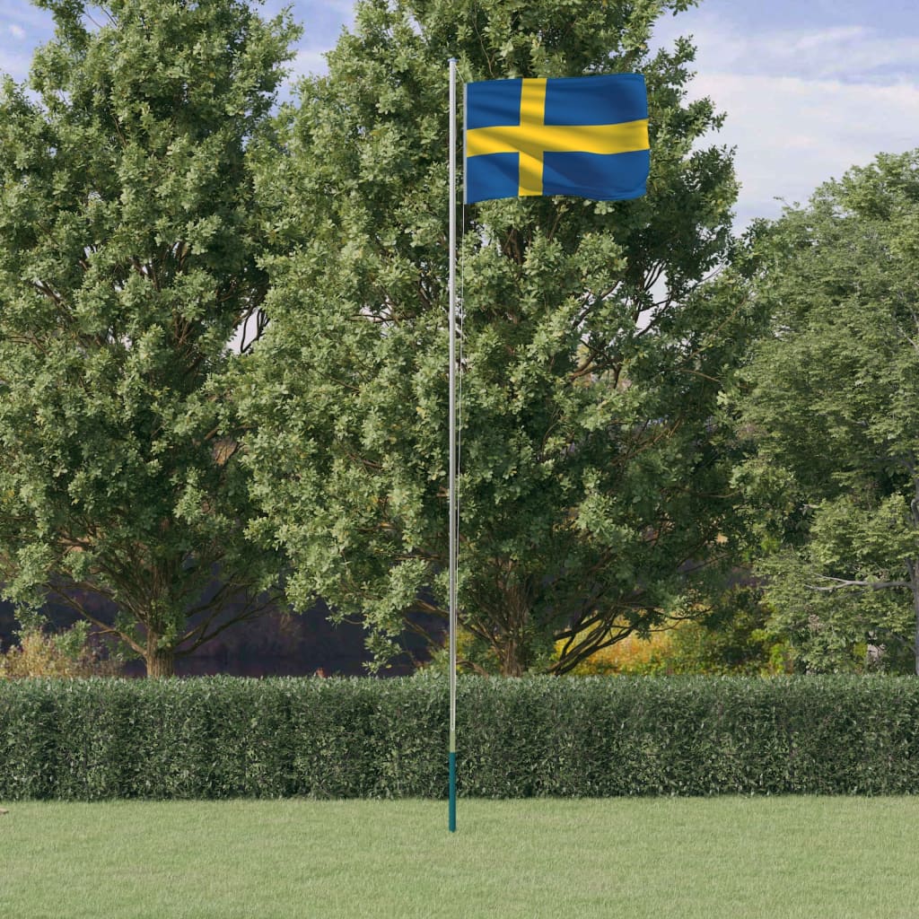 vidaXL Sverige flag og flagstang 6,23 m aluminium