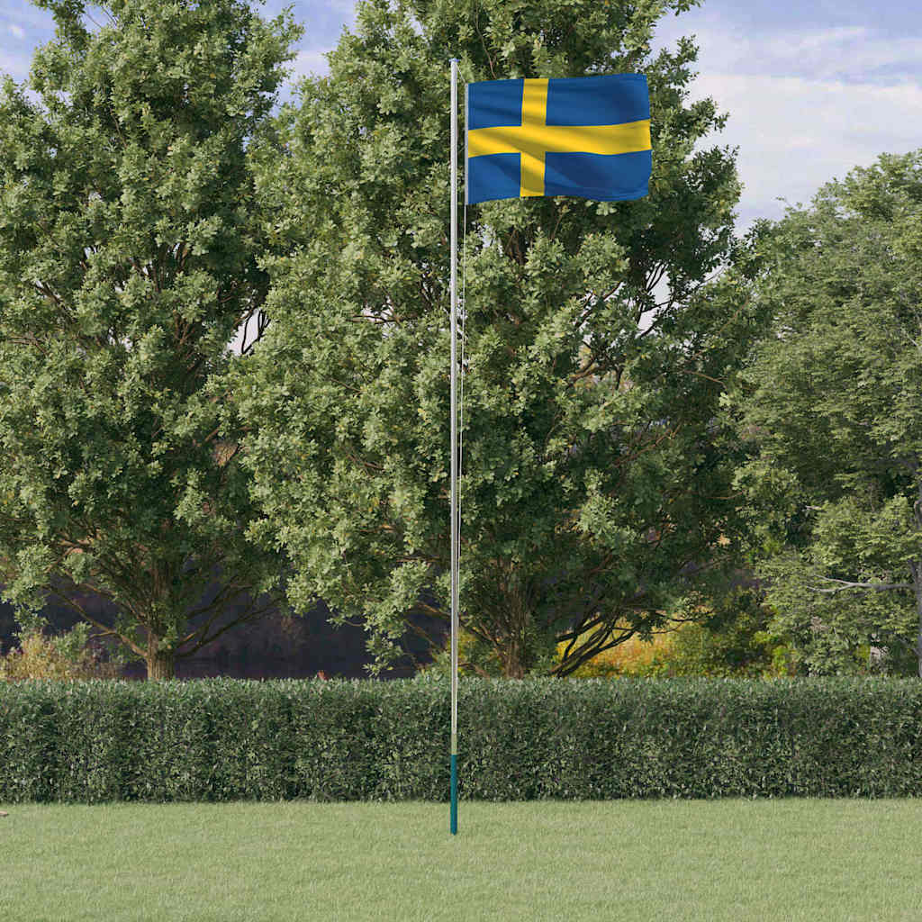vidaXL Sveriges flagga med flaggst&aring;ng 6,08 m aluminium