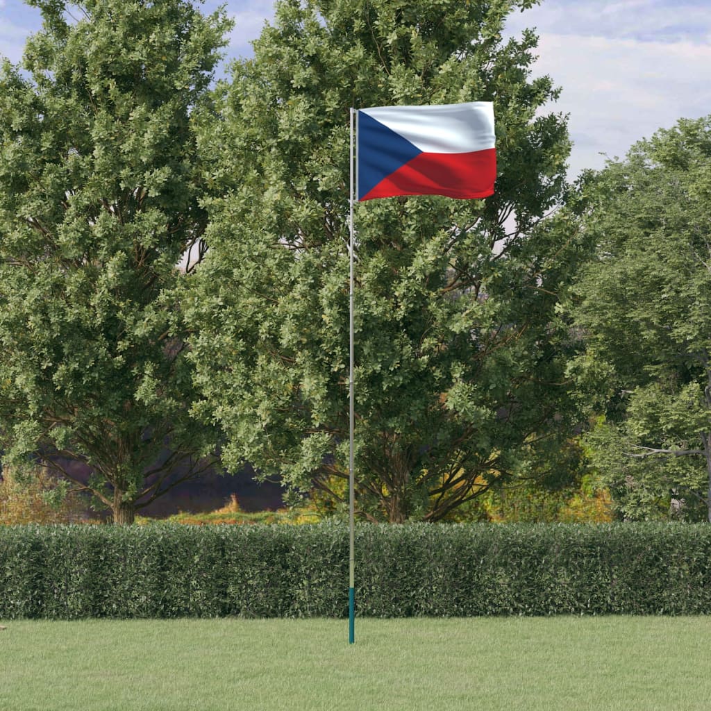 vidaXL Tjekkiet flag og flagstang 5,55 m aluminium
