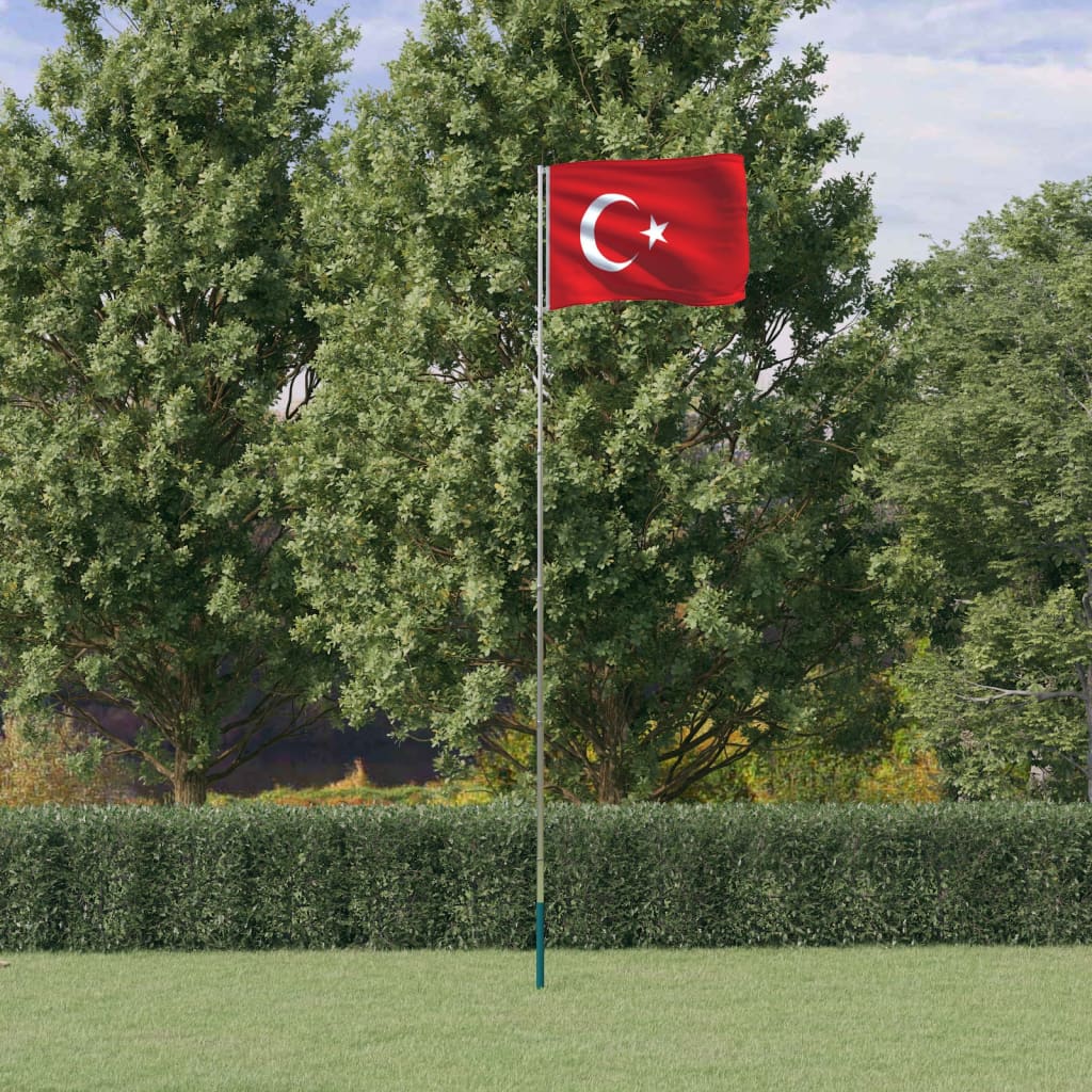 vidaXL Tyrkiet flag og flagstang 5,55 m aluminium