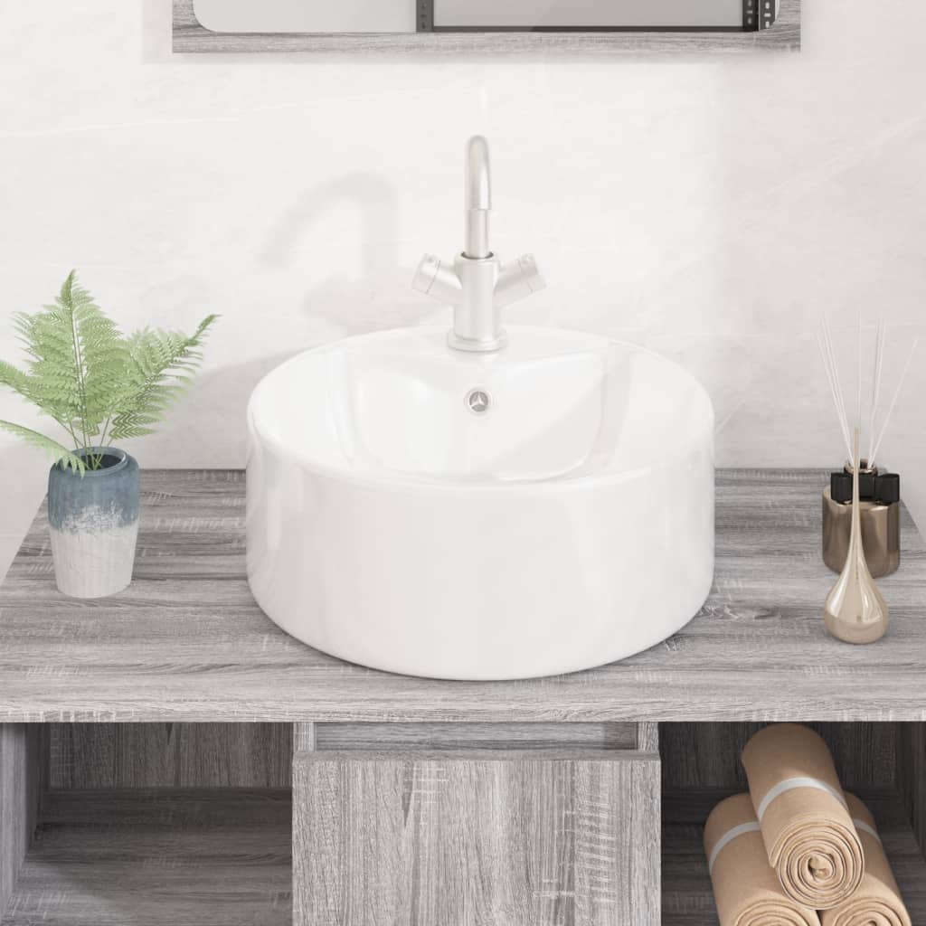 vidaXL Umývadlo biele 40x14,5 cm keramické okrúhle