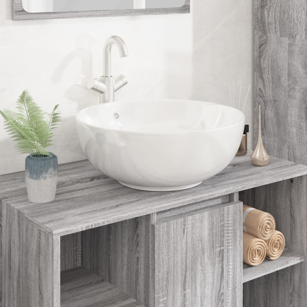 vida XL Waschbecken Weiß 44x 17 cm Keramik Rund