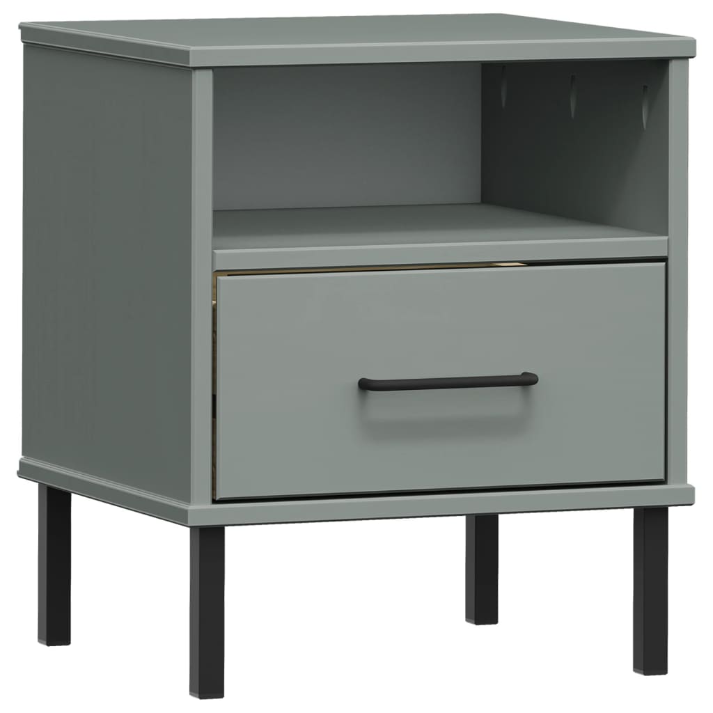 vidaXL Bedside Cabinet with Metal Legs Gray Solid Wood Pine OSLO