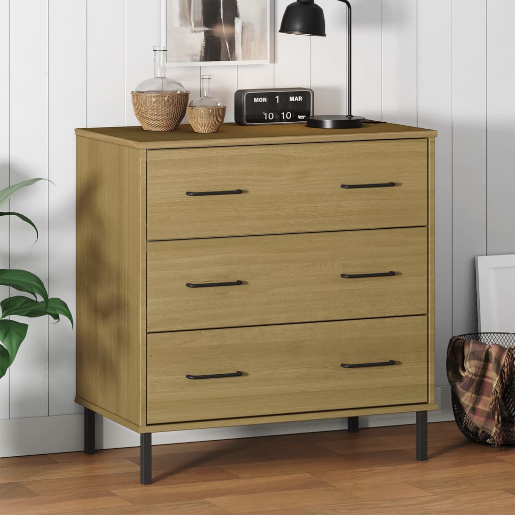 vidaXL Sideboard OSLO mit 3 Schubladen Braun 77x40x79,5 cm Massivholz