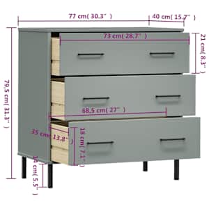 Příborník se 3 zásuvkami šedý 77x40x79,5 cm masivní dřevo OSLO - obrázek 8