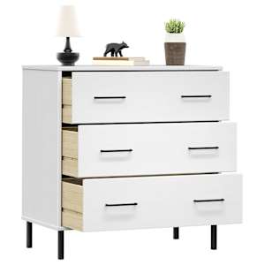 Příborník se 3 zásuvkami bílý 77x40x79,5 cm masivní dřevo OSLO - obrázek 3