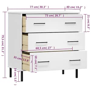 Příborník se 3 zásuvkami bílý 77x40x79,5 cm masivní dřevo OSLO - obrázek 8