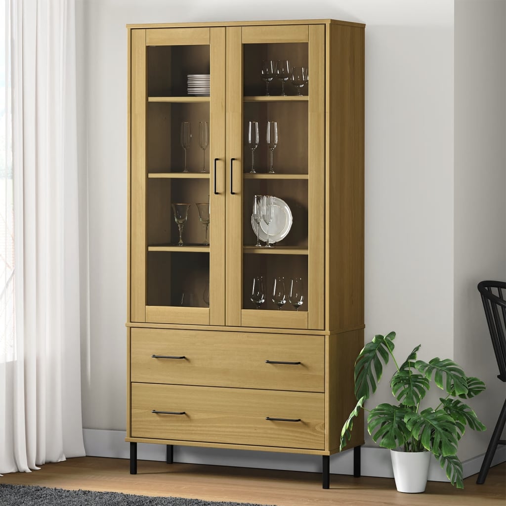 vidaXL Bücherschrank OSLO Metallbeine Braun 85x35x172,5 cm Massivholz