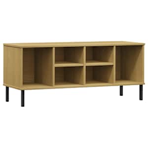 Botník s kovovými nohami hnědý 106x35x45 cm masivní dřevo OSLO - obrázek 2
