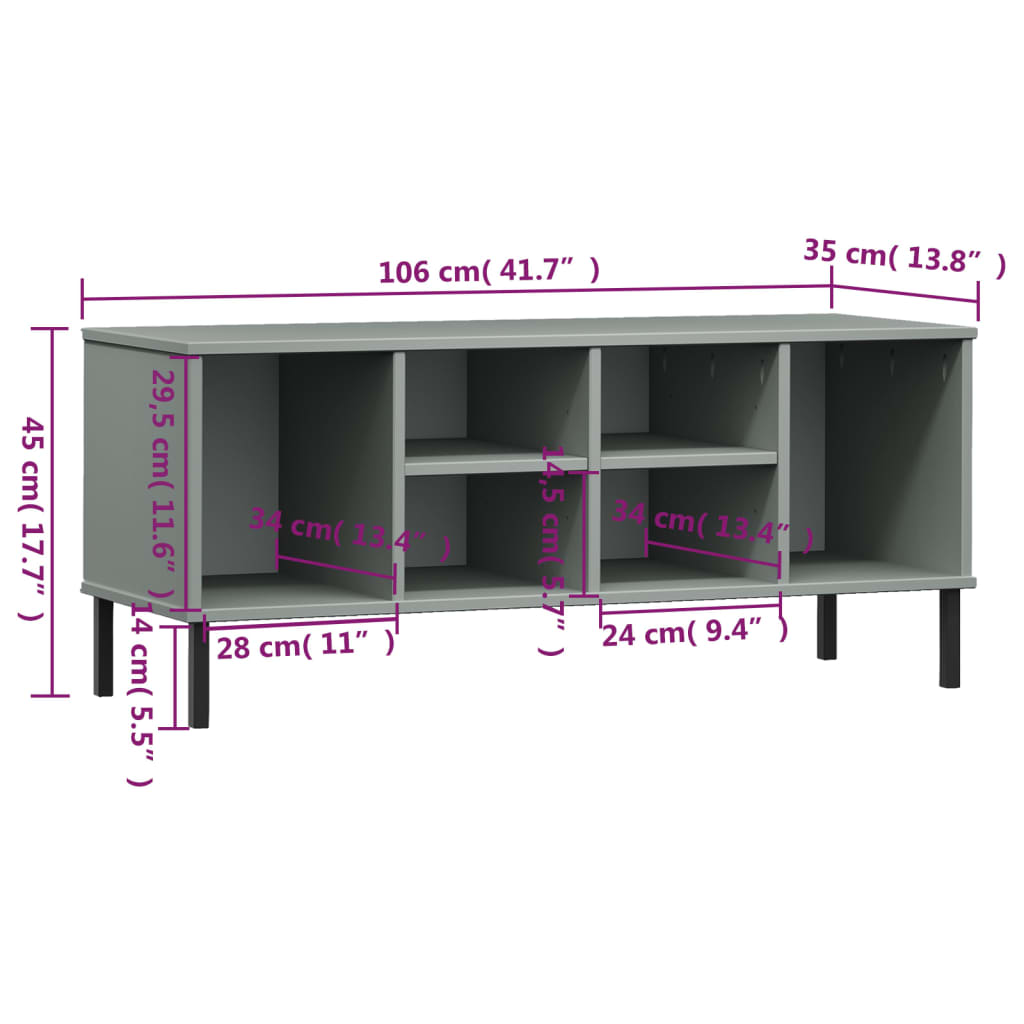 Szafka na buty OSLO, metalowe nóżki, szara, 106x35x45 cm