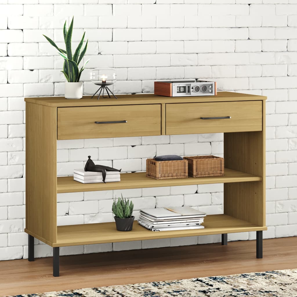 vida XL Konsolenschrank Oslo mit Metallbeinen Braun Massivholz Kiefer