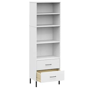 Knihovna se 2 zásuvkami bílá 60x35x180 cm masivní dřevo OSLO - obrázek 5