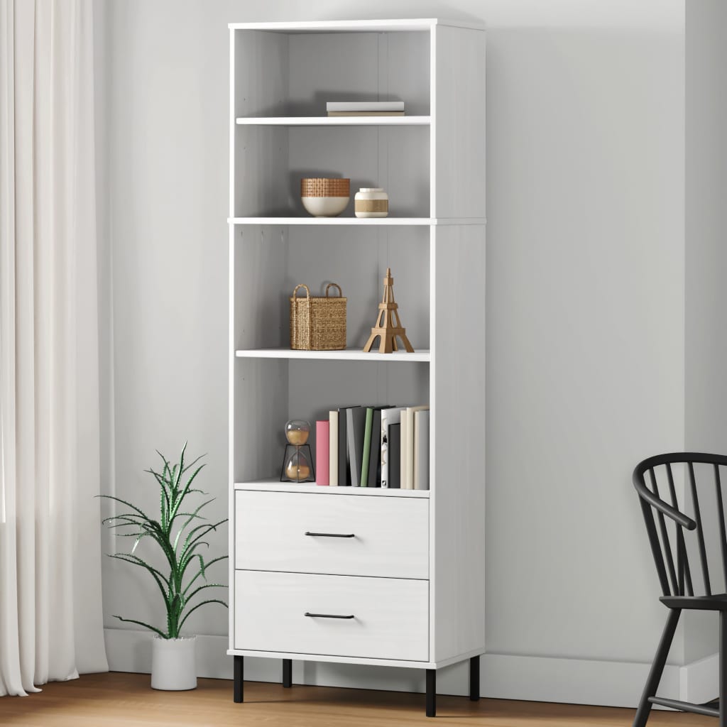 vida XL Bücherregal Oslo mit 2 Schubladen Weiß 60x 35x 180 cm Massivholz