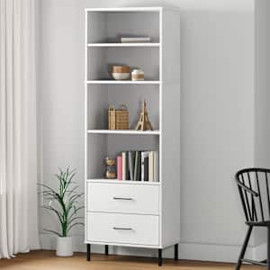 Knihovna se 2 zásuvkami bílá 60x35x180 cm masivní dřevo OSLO - obrázek 1
