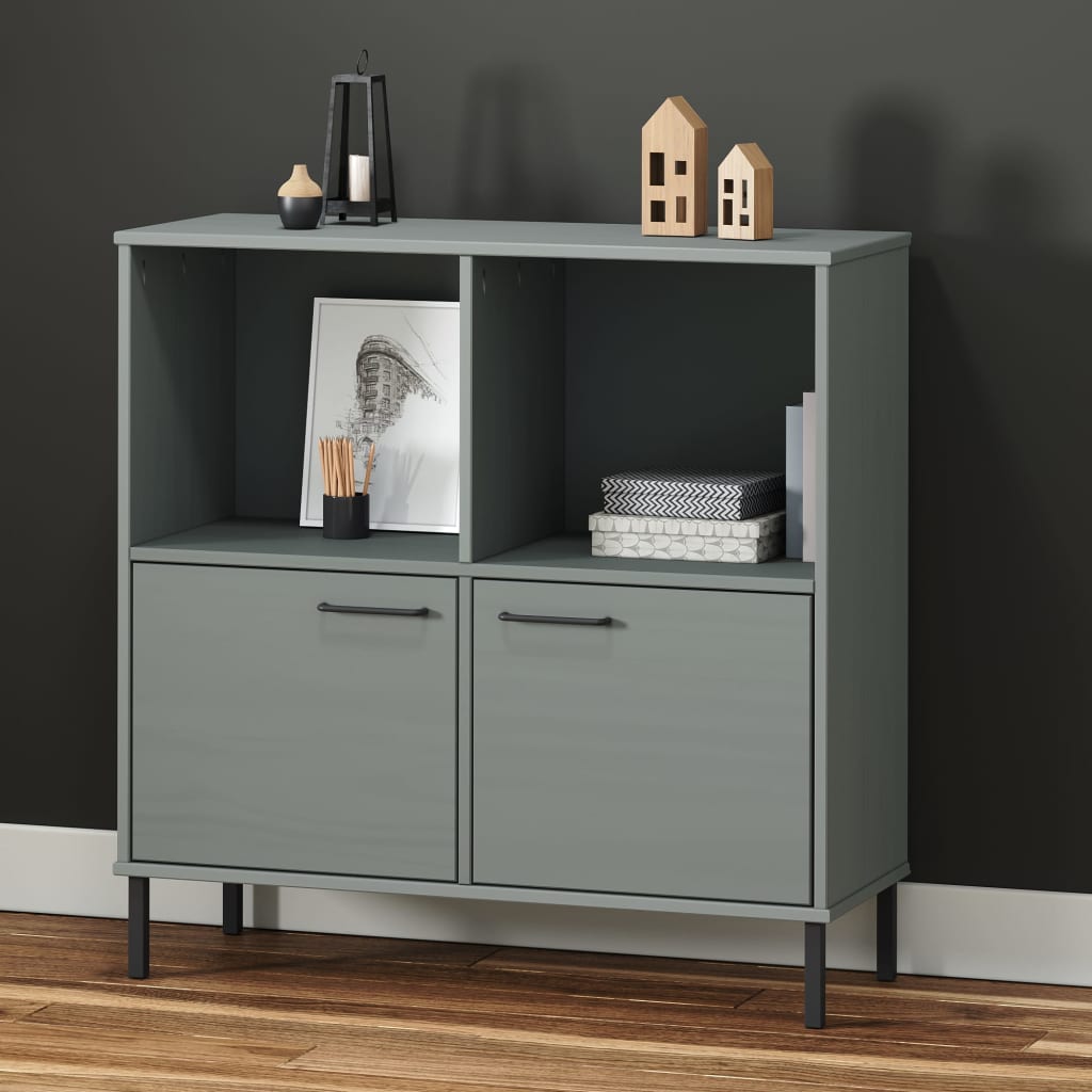vida XL Bücherregal Oslo mit Metallbeinen Grau 90x 35x 90,5 cm Massivholz
