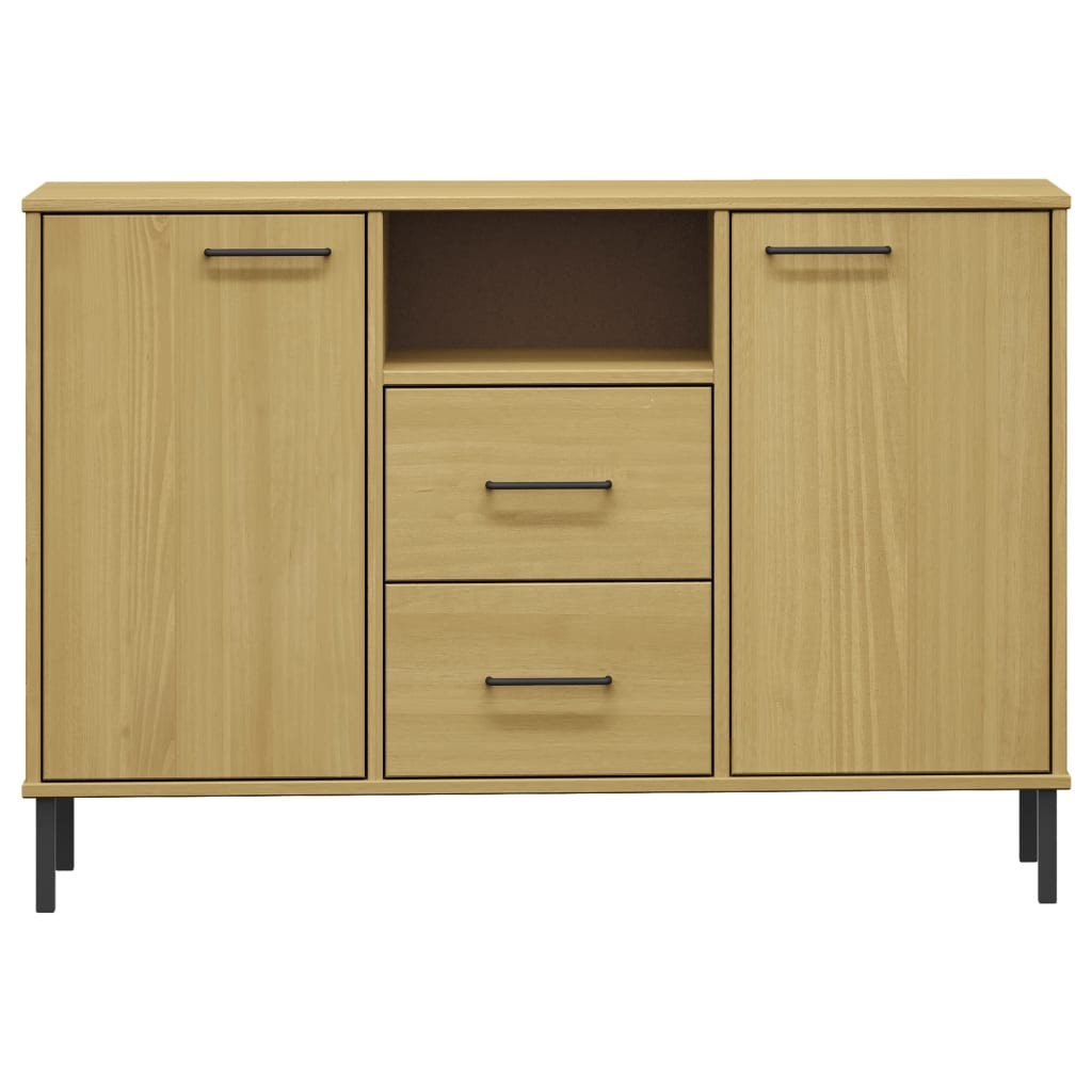 Credenza Moderna，Madia da cucina，Mobile Buffet，Armadio da Cucina Gambe  Metallo Marrone 113x40x77 cm Legno Massello OSLO VMOE21643 BonneVie