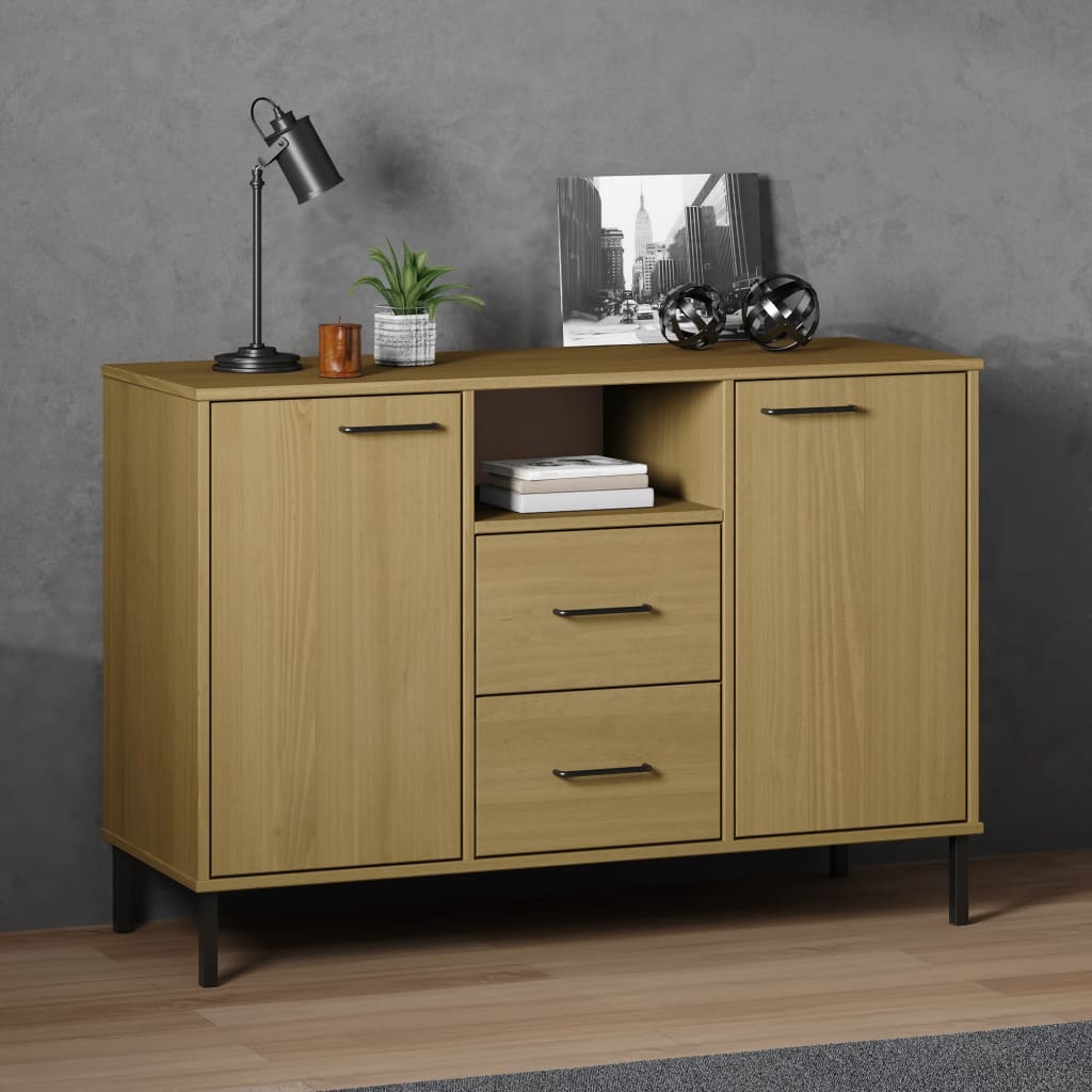 vidaXL Sideboard OSLO mit Metallbeinen Braun 113x40x77 cm Massivholz