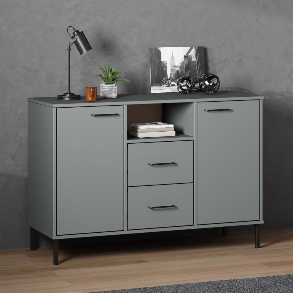 Sideboard OSLO mit Metallbeinen Grau 113x40x77 cm Massivholz