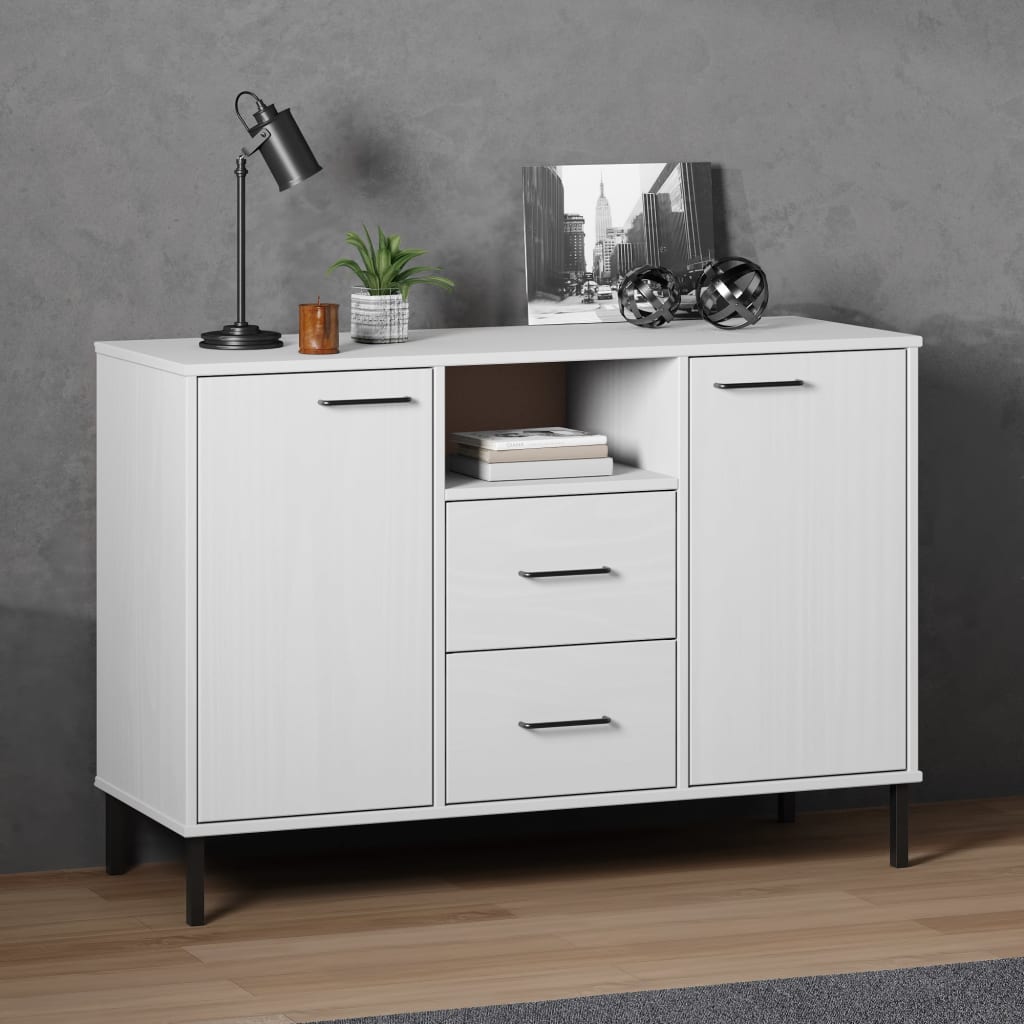 vidaXL Sideboard OSLO mit Metallbeinen Weiß 113x40x77 cm Massivholz