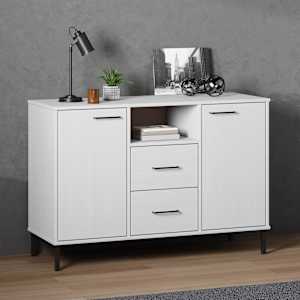 Komoda s kovinskimi nogami bela 113x40x77 cm trden les OSLO