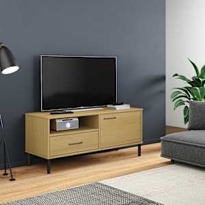 TV omarica s kovinskimi nogami rjava trdna borovina OSLO