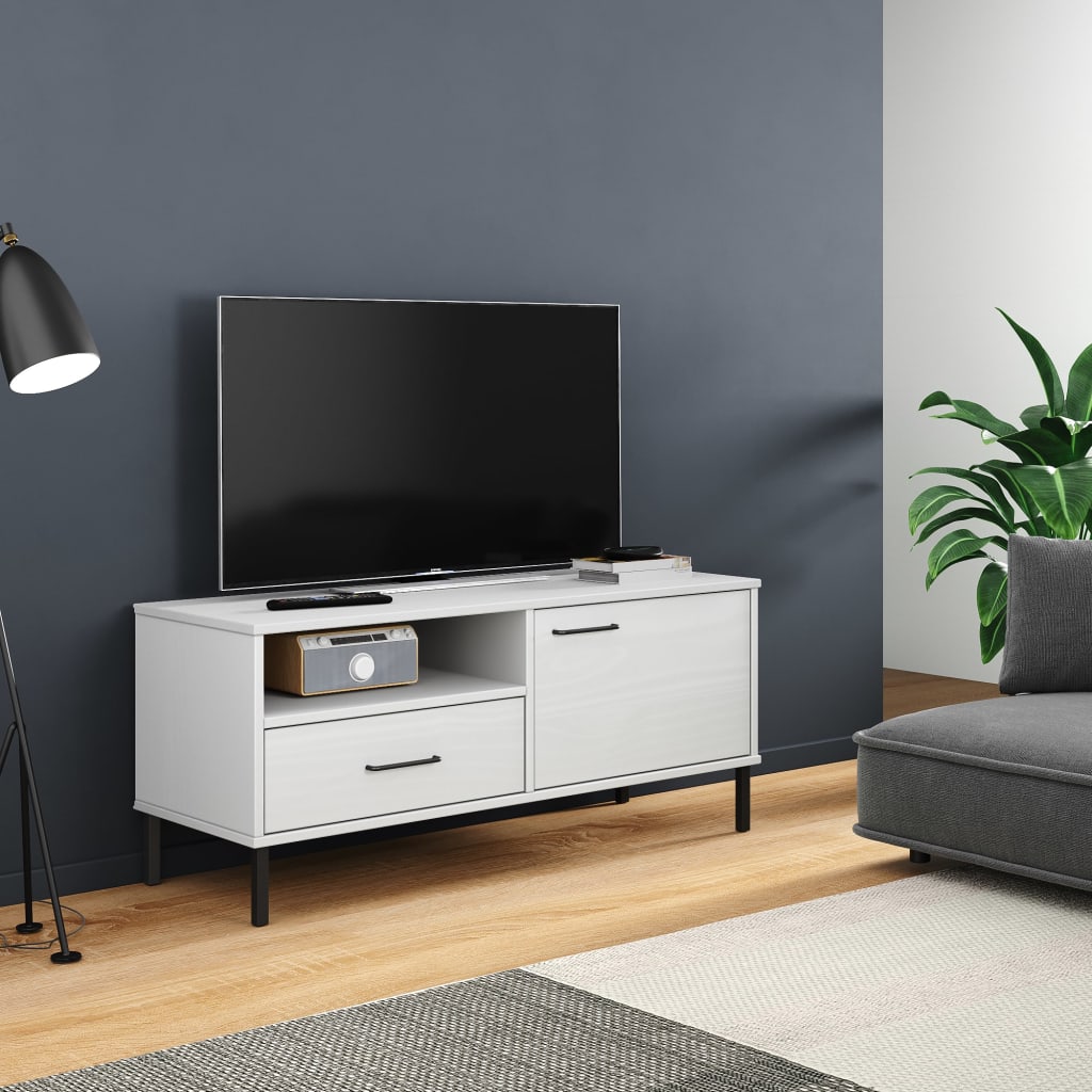 TV-Schrank OSLO mit Metallbeinen Weiß Massivholz Kiefer kaufen