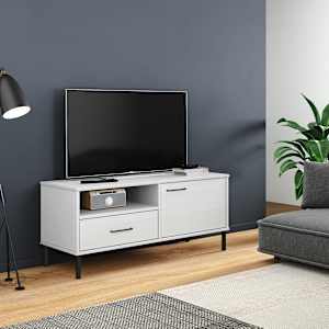 TV omarica s kovinskimi nogami bela trdna borovina OSLO