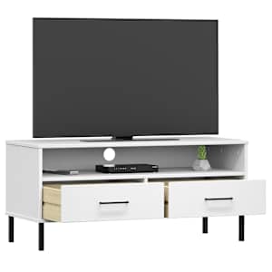 TV skříňka s kovovými nohami bílá masivní borové dřevo OSLO - obrázek 3