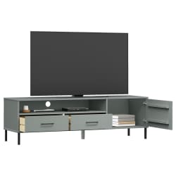vidaXL TV-Schrank OSLO mit Metallbeinen Grau Massivholz Kiefer