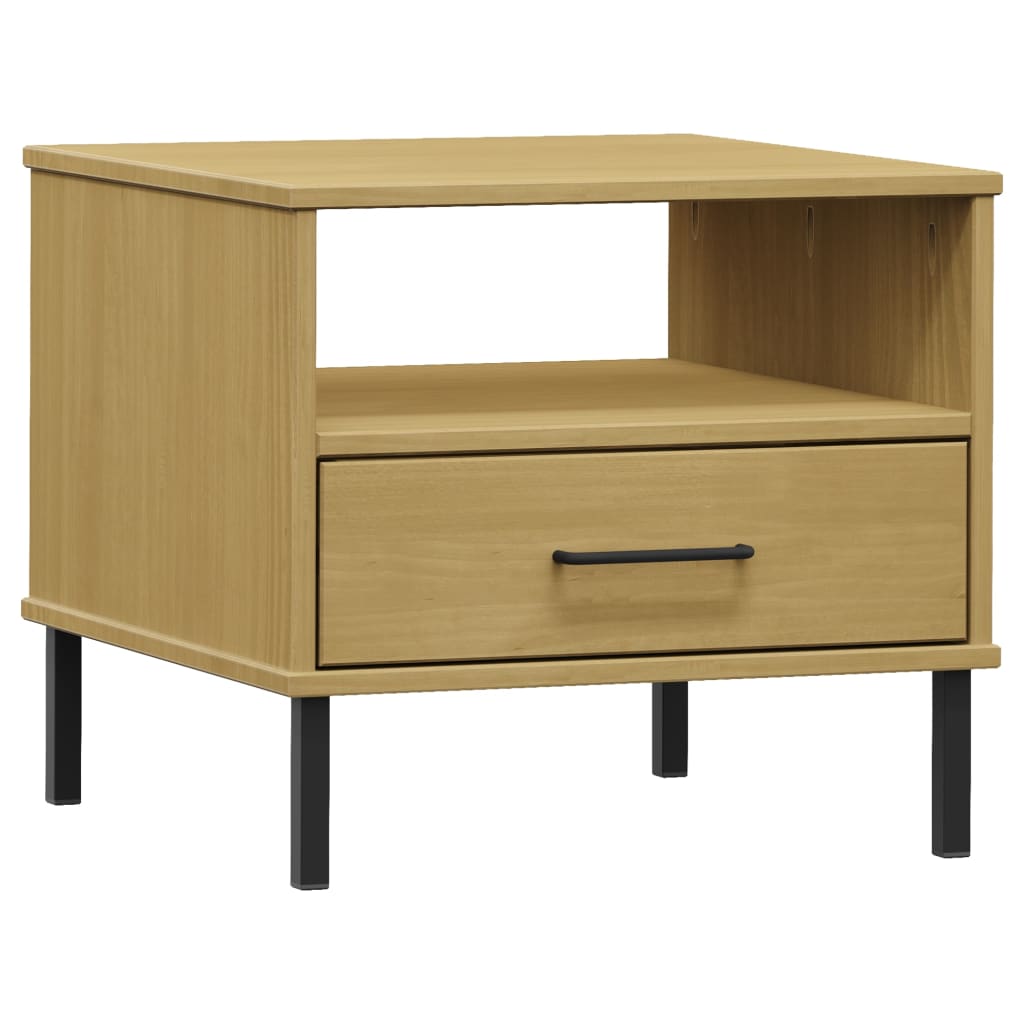 Image of vidaXL Bedside Table with Metal Legs Brown Solid Wood Pine OSLO