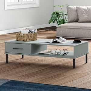 Klubska mizica s kovinskimi nogami siva trdna borovina OSLO