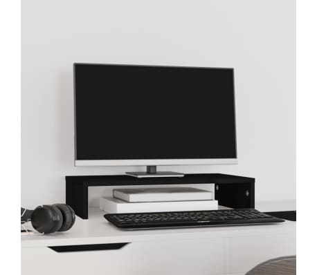 vidaXL monitora paliktnis, melns, 50x27x10 cm, priedes masīvkoks
