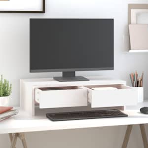 Stojan na monitor bílý 50x27x15 cm masivní borové dřevo - obrázek 3