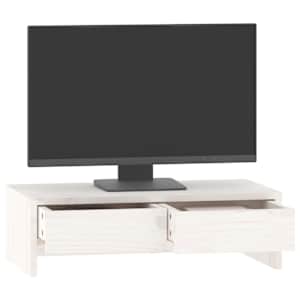 Stojan na monitor bílý 50x27x15 cm masivní borové dřevo - obrázek 4